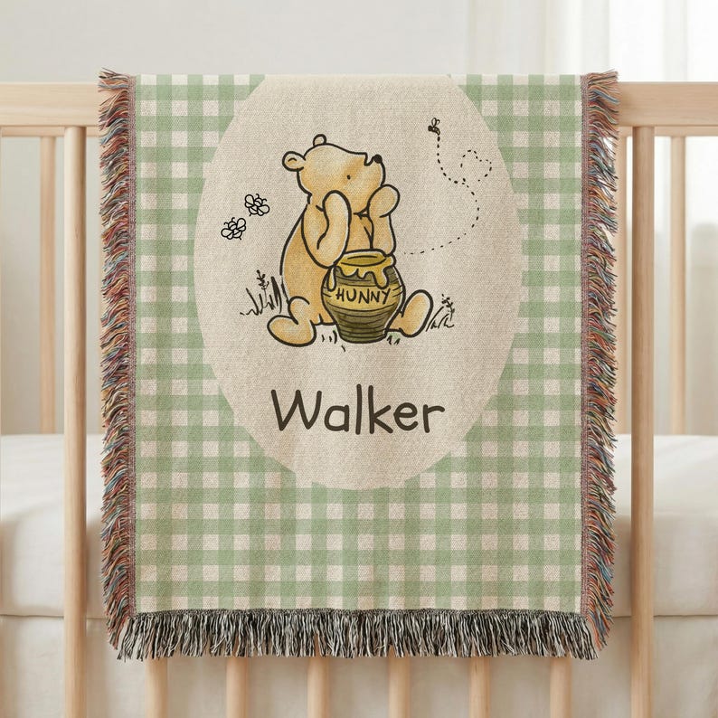 Winnie the Pooh Baby Blanket Pooh Nursery Blanket First Birthday Pooh Bear Blanket Plaid Baby Blanket Winnie the Pooh Crib Blanket Pooh SAGE