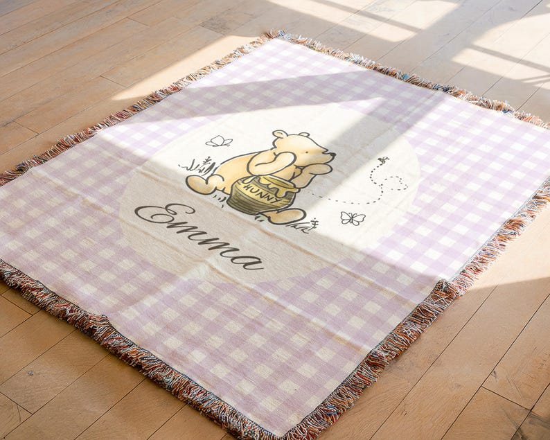 Winnie the Pooh Baby Blanket Pooh Nursery Blanket First Birthday Pooh Bear Blanket Plaid Baby Blanket Winnie the Pooh Crib Blanket Pooh image 4