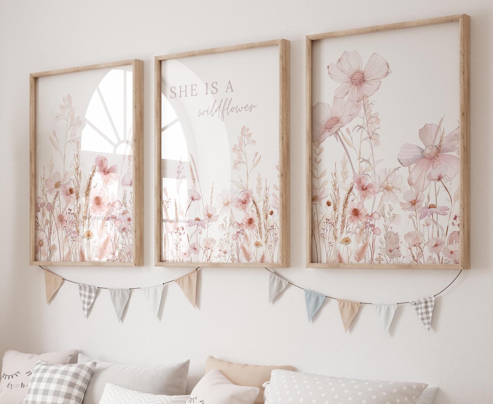Set of 3 Boho Floral Nursery Wall Print Baby Room Flower Print Baby ...