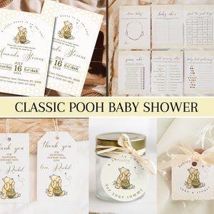 Paquete clásico de invitación de baby shower de Winnie Pooh Paquete de baby shower vintage de Pooh Invitación de Little Hunny Invitación editable Pooh Bear Shower