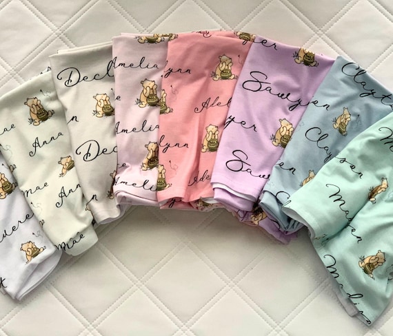 Pooh Bear Baby Swaddle Personalized Baby Name Swaddle Winnie the Pooh Baby Gift Baby Receiving Blanket Custom Swaddle for Newborn Gift Pooh