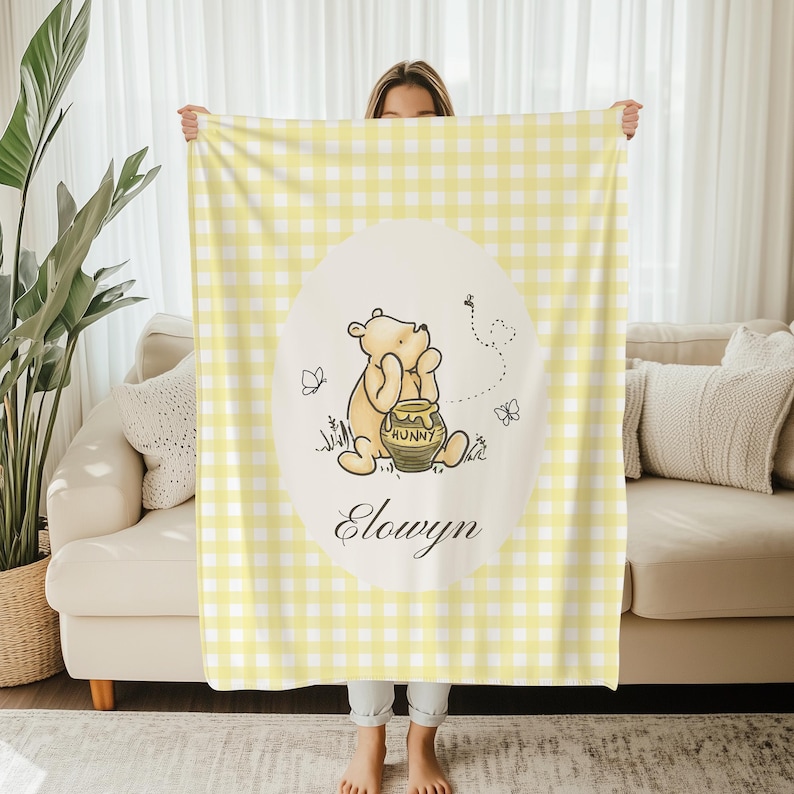 Winnie the Pooh Baby Blanket Pooh Nursery Blanket First Birthday Pooh Bear Blanket Plaid Baby Blanket Winnie the Pooh Crib Blanket Pooh YELLOW