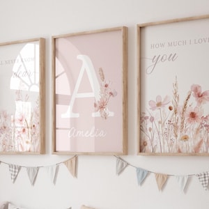 Wildflower Nursery Prints Set of 3 Floral Nursery Wall Art Boho Nursery ...