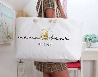 Custom Mama Bear Bag Winnie Pooh Bag Mama Est 2024 Gift for Mom to be Gift for New Mom Bag Mama Bear Accessory Pooh Bear Mom Delivery Bag