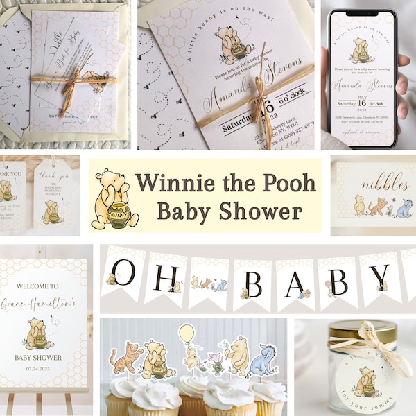 Pooh BabyShower Invitation Bundle Classic Pooh Baby Shower Bundle Pooh Baby Shower Games Pooh Bear Shower Invite Classic Winnie Shower