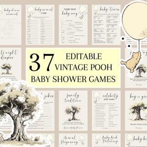 Winnie The Pooh Baby Shower Games Printable Baby Games Vintage Pooh Bear Baby Shower Game Editable Games Baby Trivia Game Baby Predictions