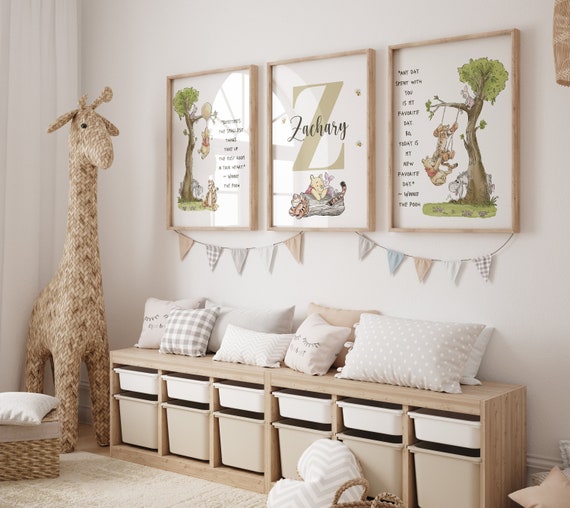 Set of 3 Classic Winnie the Pooh Personalized Name Print Pooh Nursery Decor Custom Baby Name Print Pooh Nursery Wall Art Pooh Bear Baby Gift Etsy