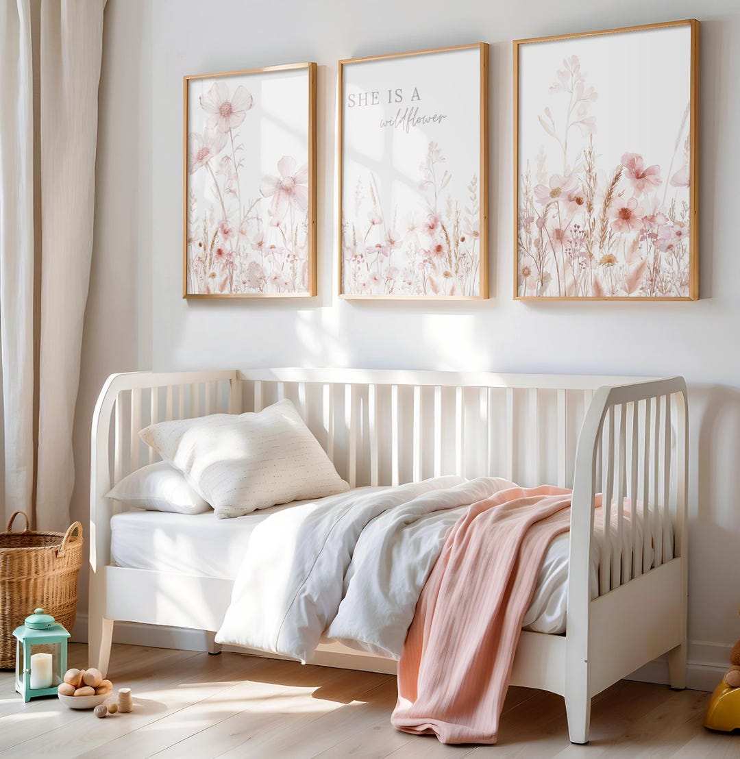 Set of 3 Boho Floral Nursery Wall Print Baby Room Flower Print Baby ...