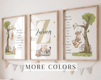 Classic Winnie the Pooh Nursery Art Set of 3 Pooh Name Sign Pooh Nursery Decor Custom Baby Name Print Pooh Nursery Wall Art Pooh Bear