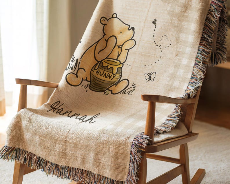 Winnie the Pooh Baby Blanket Pooh Nursery Blanket First Birthday Pooh Bear Blanket Plaid Baby Blanket Winnie the Pooh Crib Blanket Pooh image 3