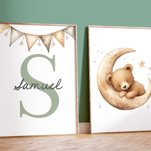 Set of 3 Custom Teddy Bear Nursery Wall Art Prints Personalized Name ...