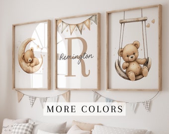 Set of 3 Custom Teddy Bear Nursery Wall Art Prints Personalized Name Teddy Bear Nursery Decor Bear Nursery Frames Teddy Bear Baby Room Art