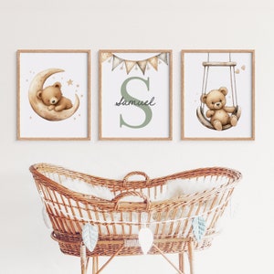 Set of 3 Custom Teddy Bear Nursery Wall Art Prints Personalized Name ...