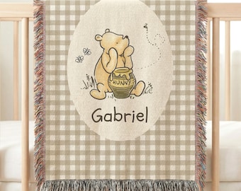 Winnie the Pooh Baby Boy Blanket Personalized Baby Blanket Classic Pooh Nursery Blanket Pooh Bear Blanket with Name Pooh Baby Shower Gifts