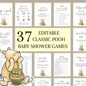 Winnie The Pooh Baby Shower Game Pooh Printable Baby Game Pooh Bear Baby Shower Bundle Editable Game Pack Pooh Baby Trivia Game Editable