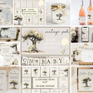 Winnie The Pooh bebé ducha paquete Vintage Pooh invitación bebé ducha juego Pooh oso bebé ducha decoración Pooh ducha bebé signo Vintage Pooh