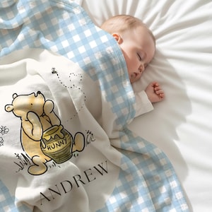 Winnie the Pooh Baby Blanket Pooh Nursery Blanket First Birthday Pooh Bear Blanket Plaid Baby Blanket Winnie the Pooh Crib Blanket Pooh BLUE