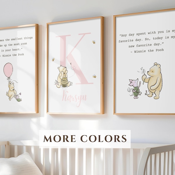 Baby Girl Pooh Nursery Wall Art Personalized Baby Name Sign Pink Pooh Nursery Decor Baby Girl Room Decor Nursery Printable Digital Download