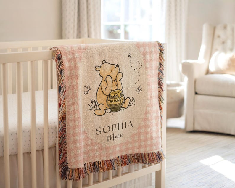 Winnie the Pooh Baby Blanket Pooh Nursery Blanket First Birthday Pooh Bear Blanket Plaid Baby Blanket Winnie the Pooh Crib Blanket Pooh