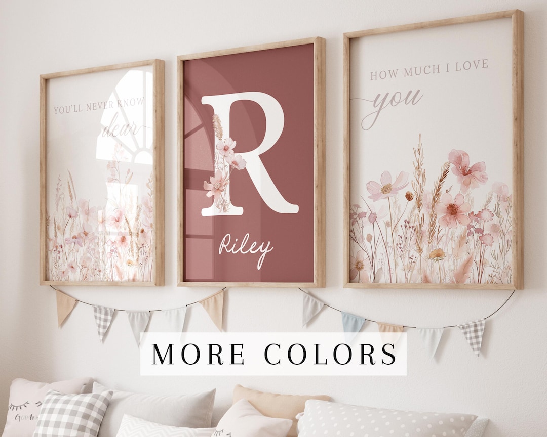 Wildflower Nursery Prints Set of 3 Floral Nursery Wall Art Boho Nursery ...
