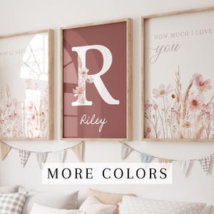 Set of 3 Custom Wildflower Prints Floral Nursery Wall Art Boho Nursery Baby Girl Nursery Wall Art Watercolor Flowers Personalized Baby Name