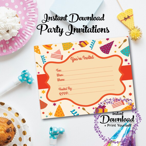 Instant Download Party Invitations Retro Red Fill in Etsy