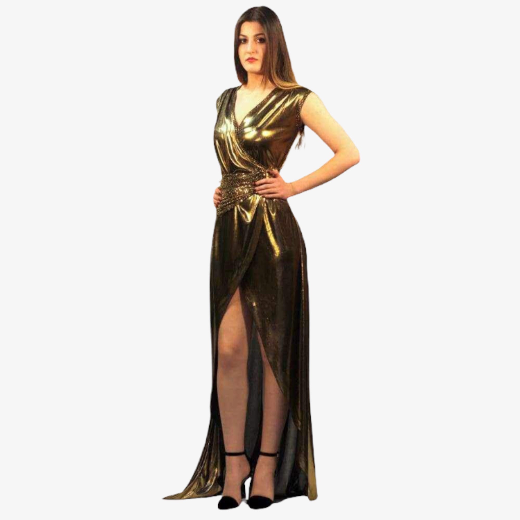 Gold Metallic Wrap Dress | Etsy Hong Kong