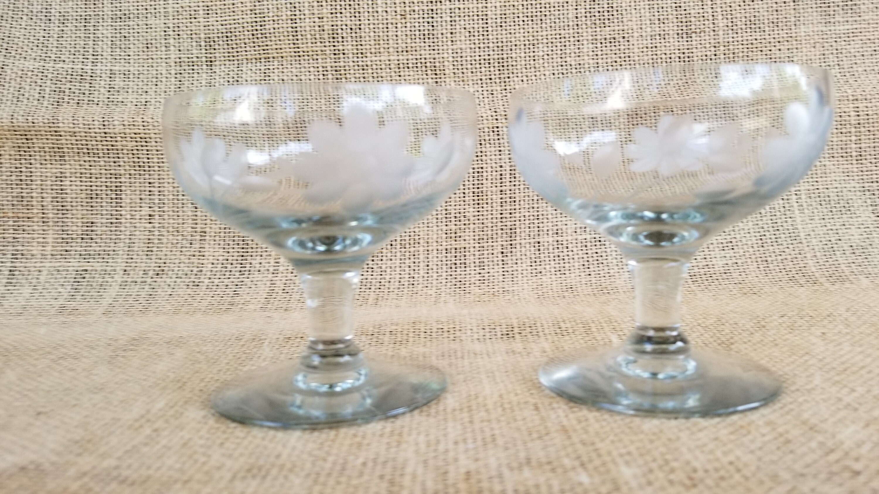 Vintage Etched Crystal Coupe Glasses with Floral Design Etsy