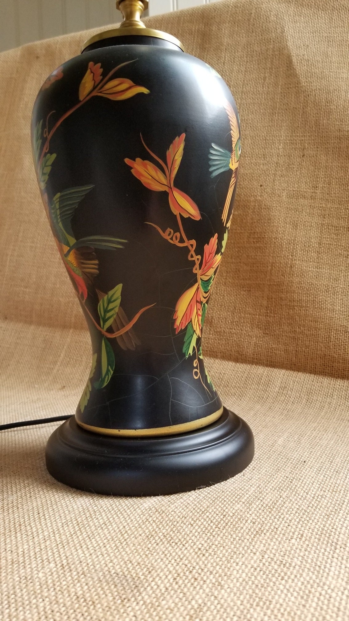 VIntage Black Vase with Birds and Flowers Table Lamp Etsy