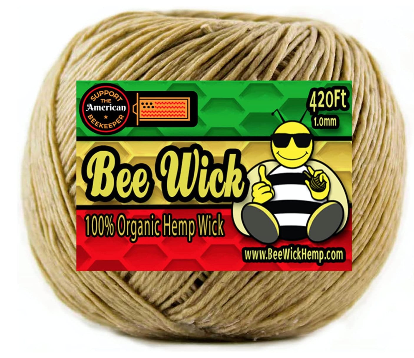 100% Organic Hemp Wick with Natural Beeswax Coating, Twisted Bee (200f