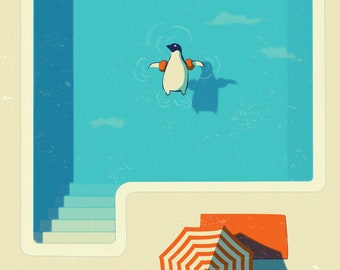 Floating penguin "I believe I can fly". Art print on Hahnemühle Fine Art Paper. Creative illustration by ICONEO. Children's Room, Living