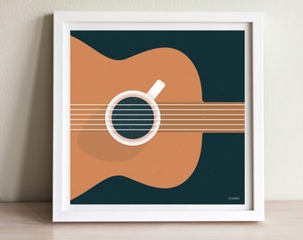 Guitar and coffee. Fine art print, poster, card. Creative art by ICONEO. For the kitchen, the living room