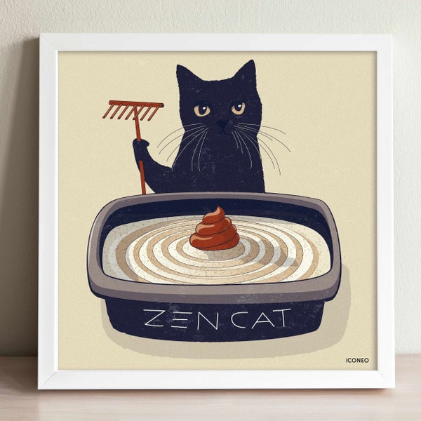 Zen Cat. Poster, card, poster, fine art print BY ICONEO for bath rooms, cat lovers