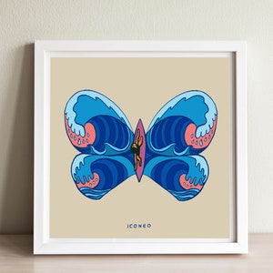 Kunstdruck "Der Surfer im Schmetterling" / von ICONEO / Poster, Karte, Plakat, Druck