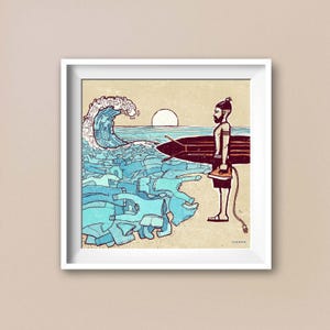 Das Bügel-Surf-Brett mit der Wäsche-Welle. Poster, Kunstdruck, Karte. Kreative Illustration von ICONEO