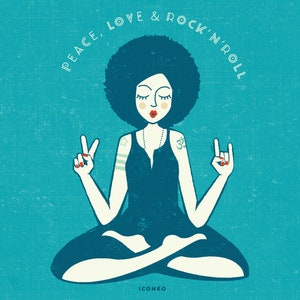 Love, peace and rock'n'roll. Yoga & Mediation Karte von ICONEO