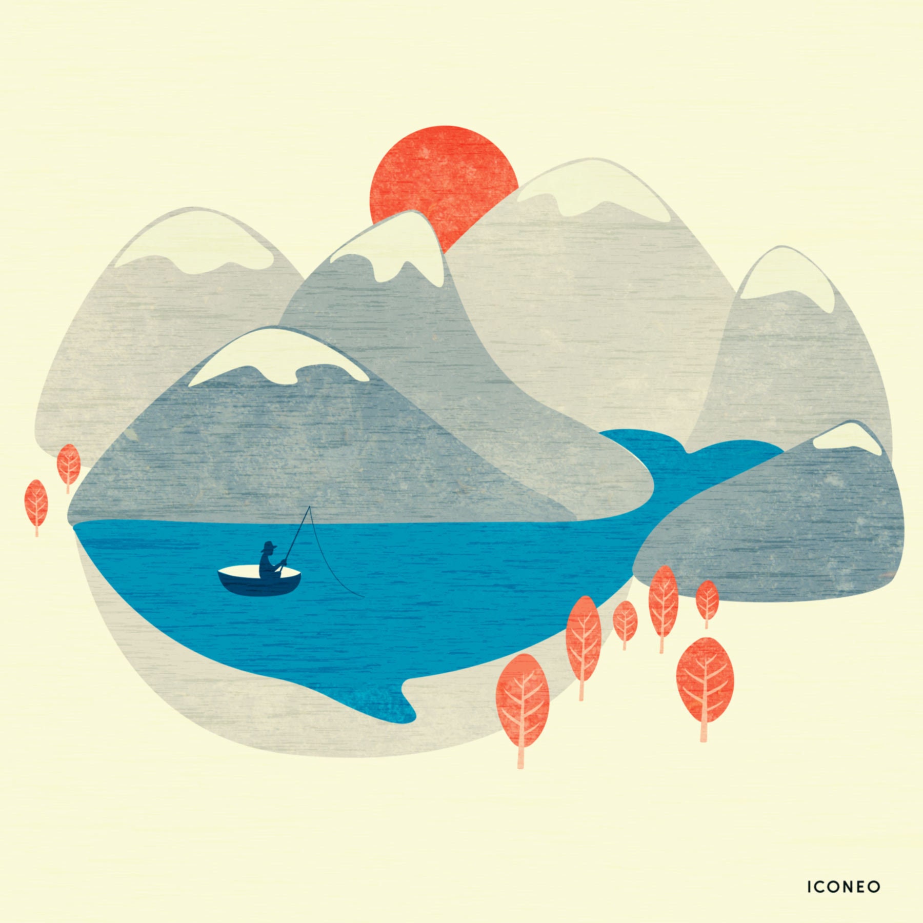 a whale as a lake art print map poster angler sits in his etsy