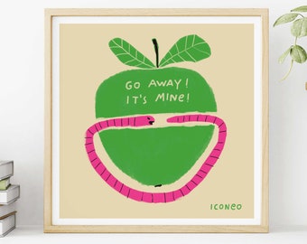 The earthworm and the apple / Fine art print