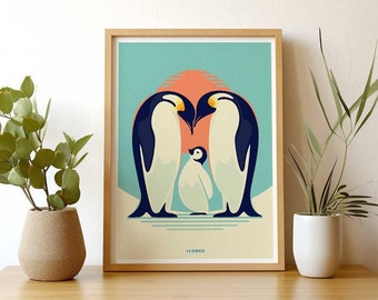 Poster: Penguin parents and their baby / HOPE / Minimal art