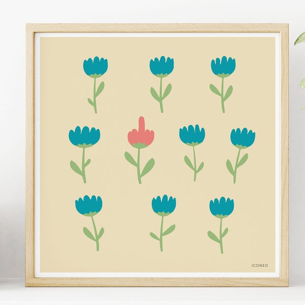 Blumen-Bild mit Mittelfinger-Blume / Minimalistisches Kunstwerk von ICONEO