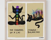 Zen Cat. Poster, Card, Poster, Fine Art Print BY ICONEO for