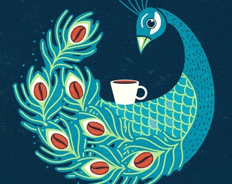 Peacock Coffee Time Poster / BY ICONEO