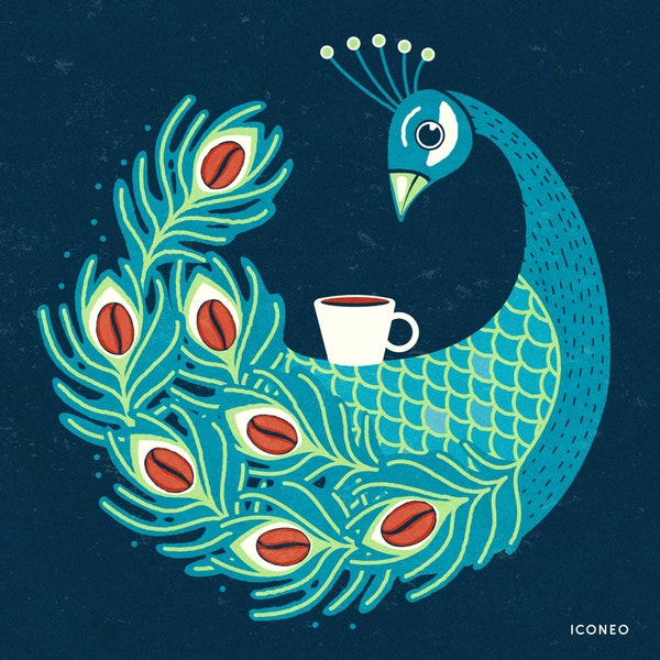 Peacock Coffee Time Poster / BY ICONEO