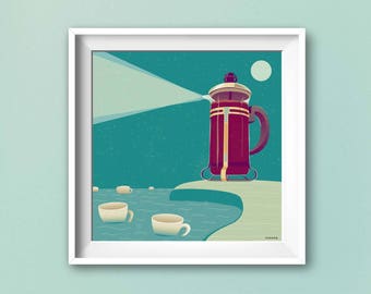 Lighthouse Coffee. Poster, card, fine art print, creative art by ICONEO
