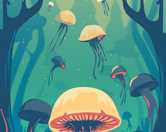 Mushroom jellyfish transformation poster / everything is connected / by ICONEO
