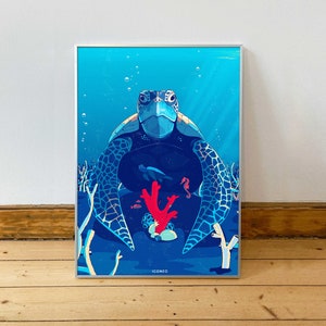 Protect what you love / Turtle and the last coral / oceanart / poster, card, print / save the earth, save the planet, under water art