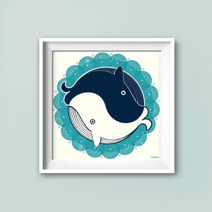 Die Yin Yang Wale. Poster, Karte, Plakat, Kunstdruck. Kreative Illustration von ICONEO.