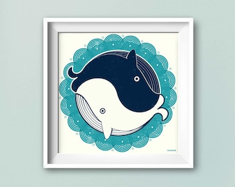 The Yin Yang Whales. Card, poster, fine art print BY ICONEO