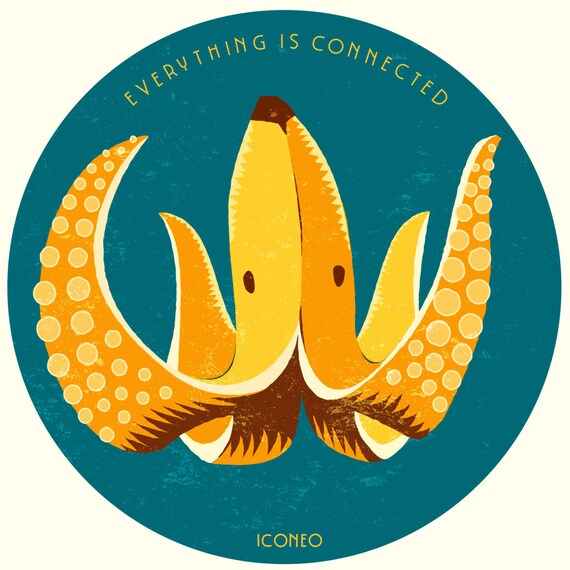 The Banana Octopus Art Print Card Poster Poster Etsy