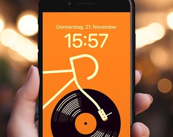 Phone Wallpaper "Bike & Record" / digital file /  illustration by ICONEO